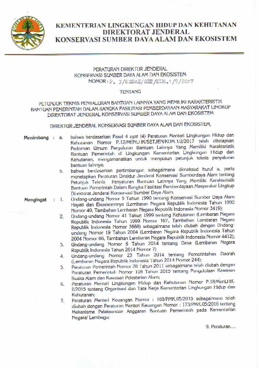Cover P.3/KSDAE/SET/KUM.1/5/2017 — JUKNIS PENYALURAN BANTUAN LAINNYA YANG MEMILIKI KARAKTERISTIK BANTUAN PEMERINTAH DALAM RANGKA FASILITASI PEMBERDAYAAN MASYARAKAT DITJEN KSDAE